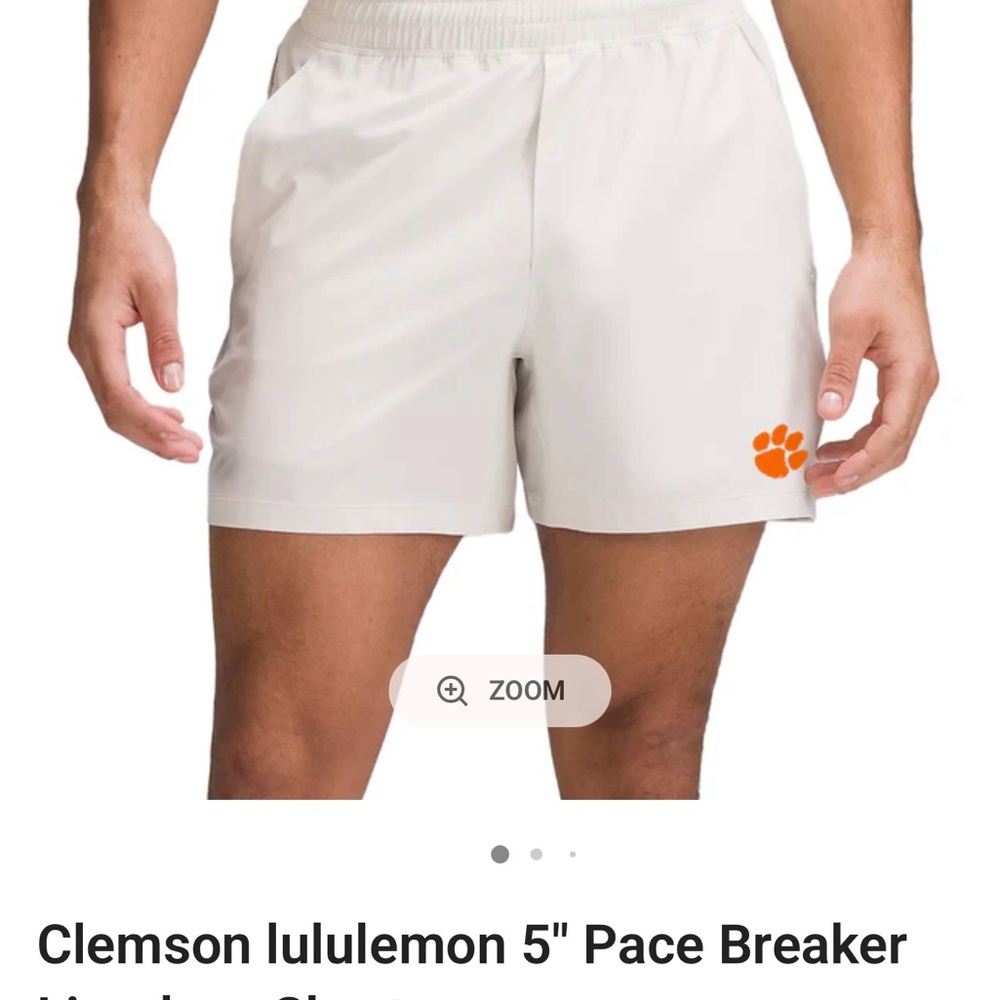 NWT Clemson Lululemon Pace Breaker in Bone 5” Shorts size Large